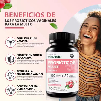 Windboss ProBio™:Equilibrio íntimo + digestivo en una sola cápsula - Con 100 Millones UFC + 32 Cargas probióticas (90 cápsulas)