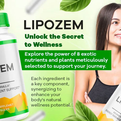 LipoZem Suplemento de Magnesio/Calcio/Sodio | Apoyo Digestivo + Energía Mental | Pérdida de Peso | Vegano, Sin Gluten/Sin Aditivo (120 cápsulas)