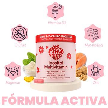 Peach Perfect Balance: Myo Inositol + Vitaminas D3 + Magnesio + Omega 3 – tu rutina para sentirte en control, con energía y piel radiante. 🧴 120 cápsulas